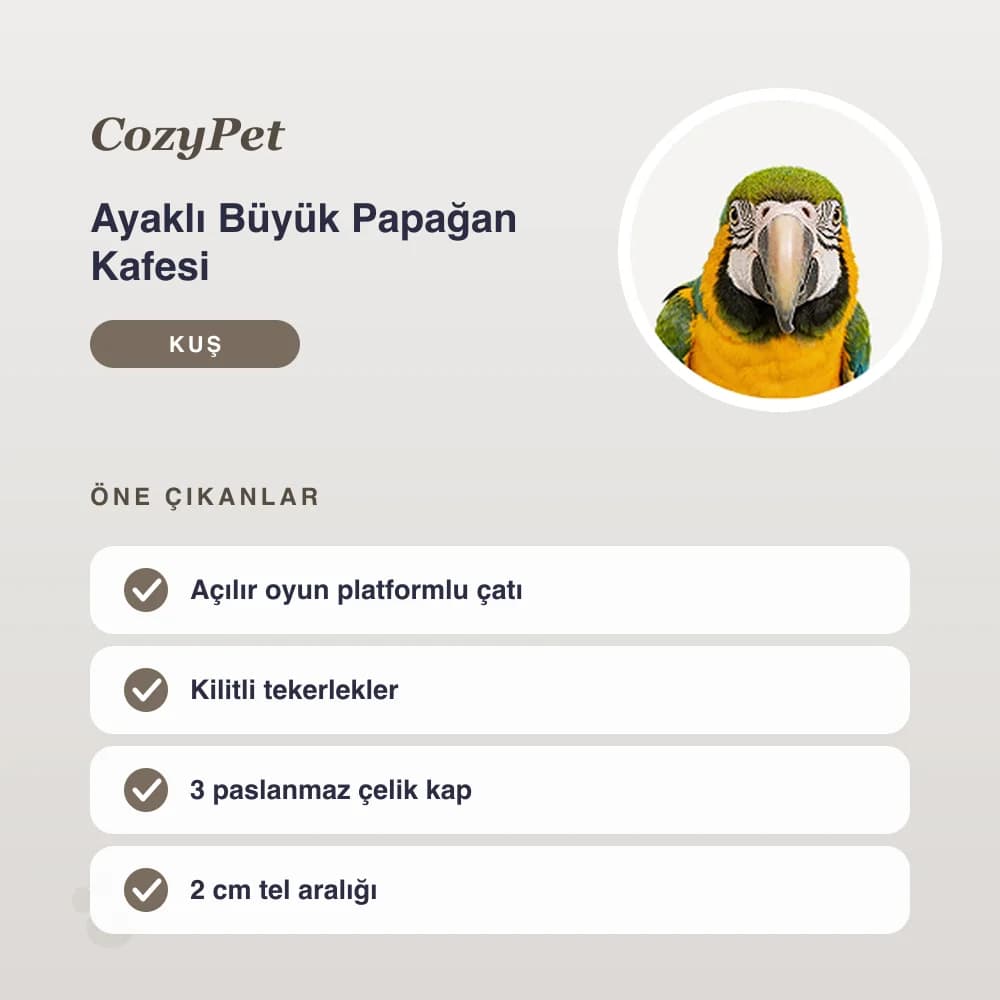 Ayaklı Büyük Papağan Kafesi – öne çıkan özellikler