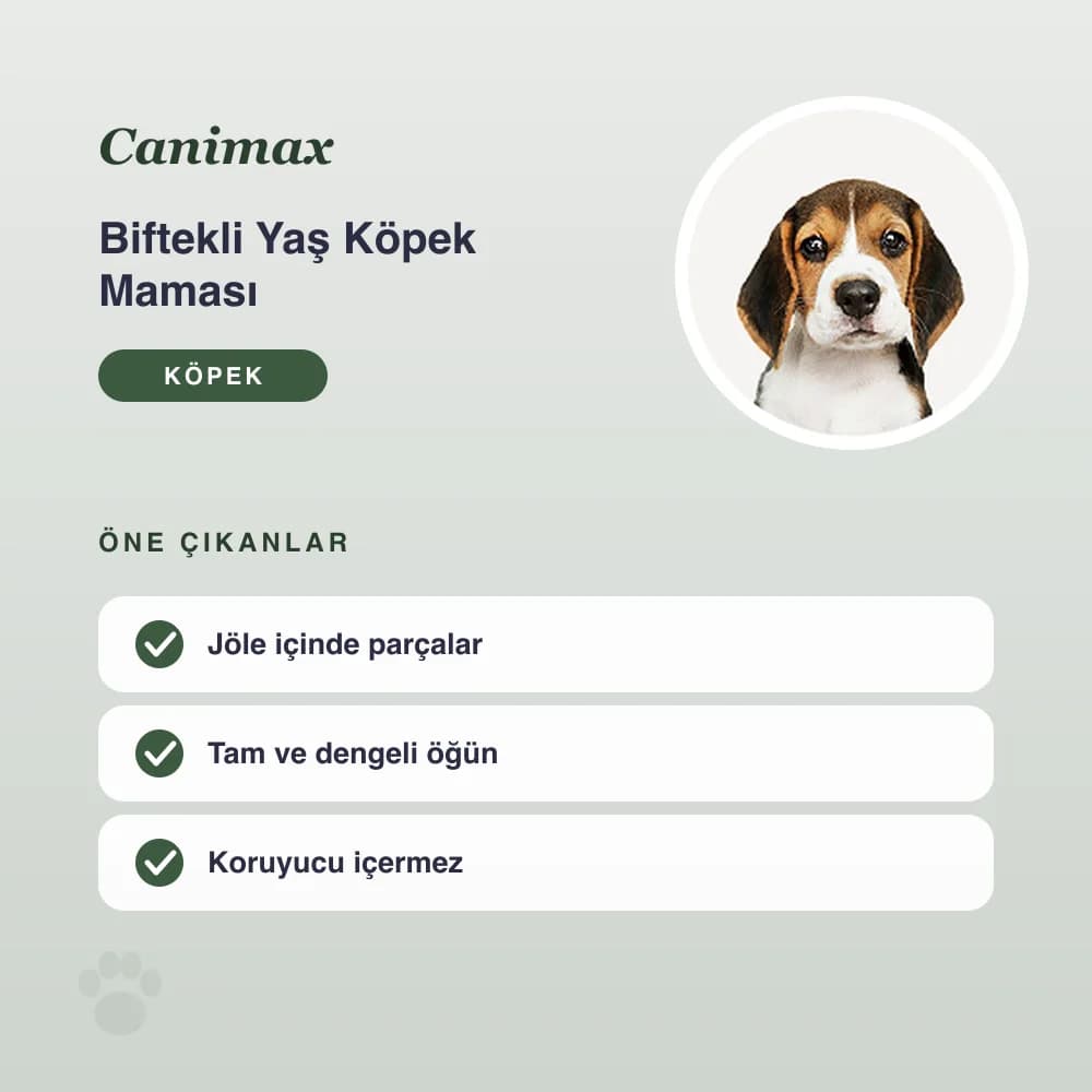 Biftekli Yaş Köpek Maması 400 g – öne çıkan özellikler