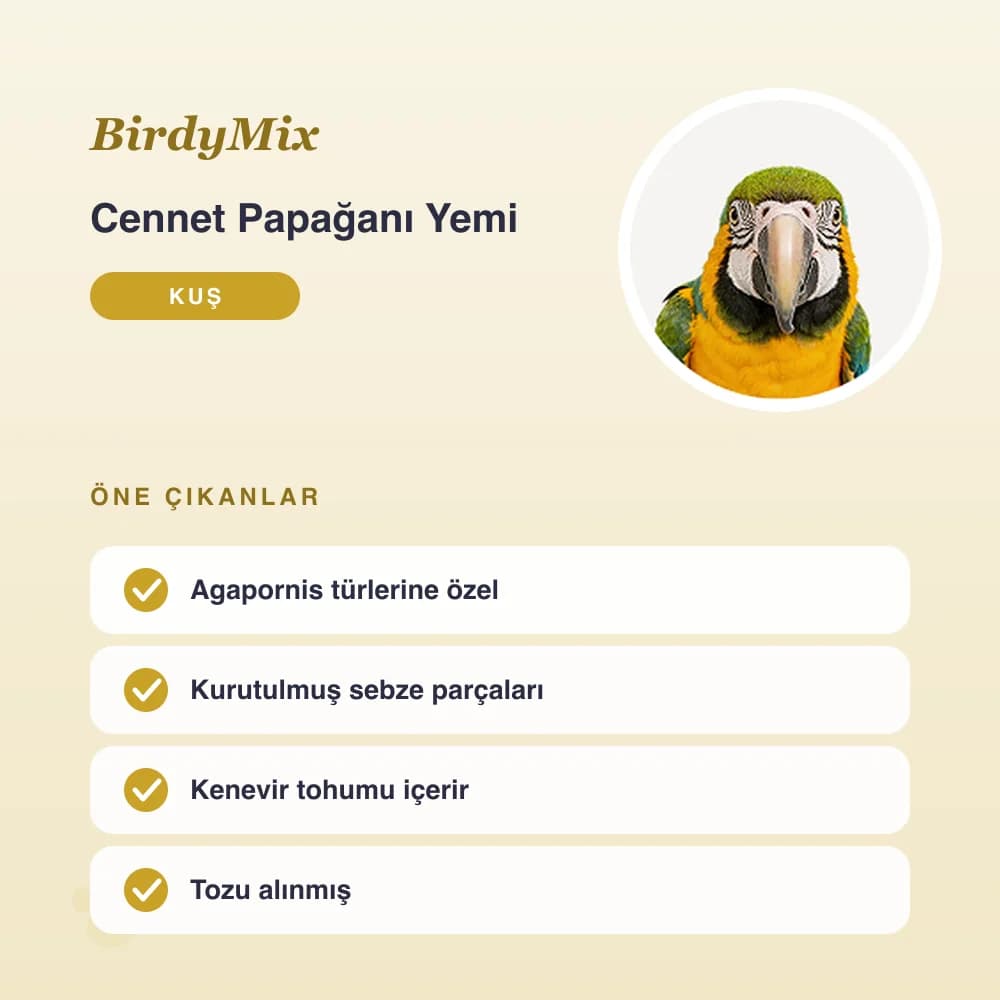 Cennet Papağanı Yemi 1 kg – öne çıkan özellikler