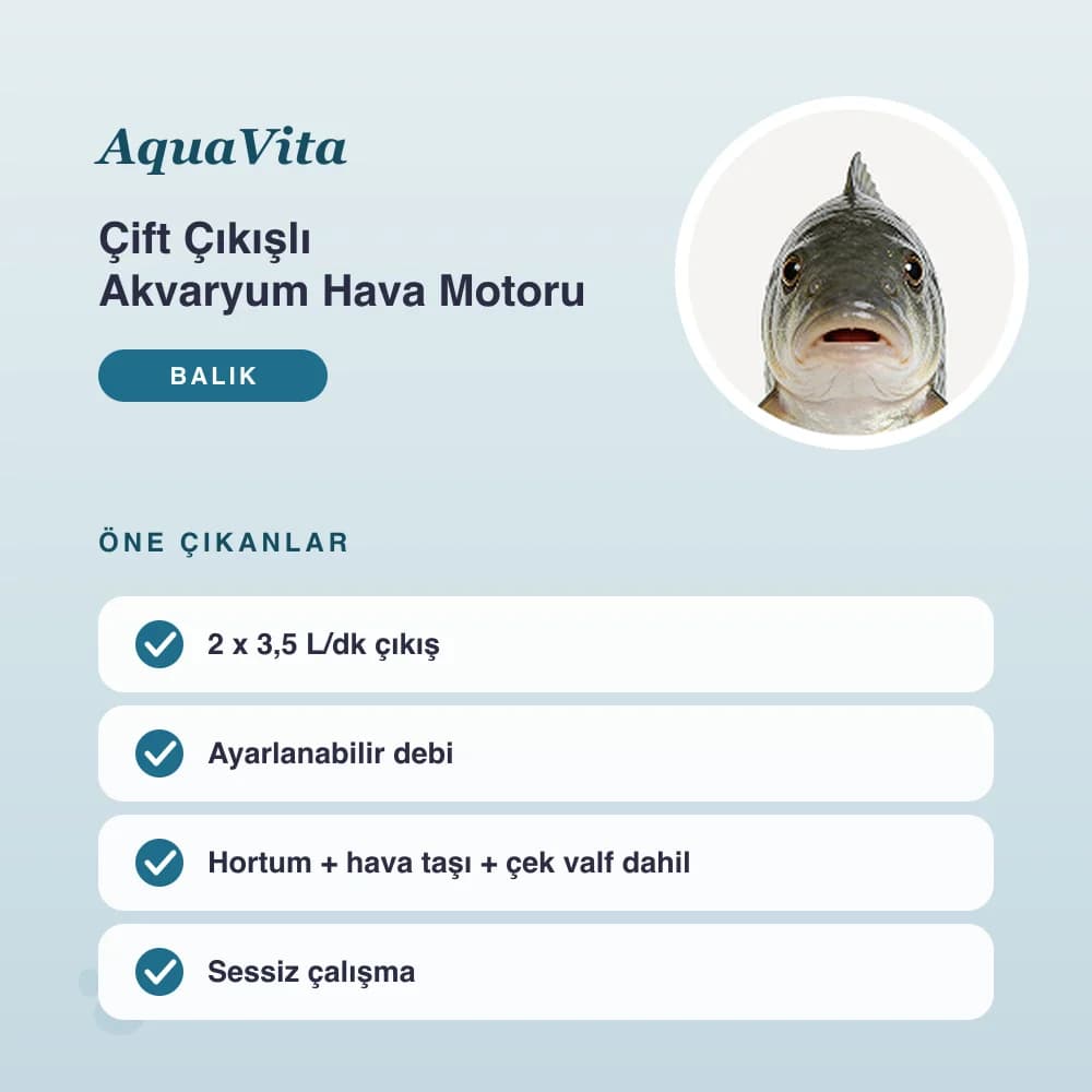 Çift Çıkışlı Akvaryum Hava Motoru – öne çıkan özellikler