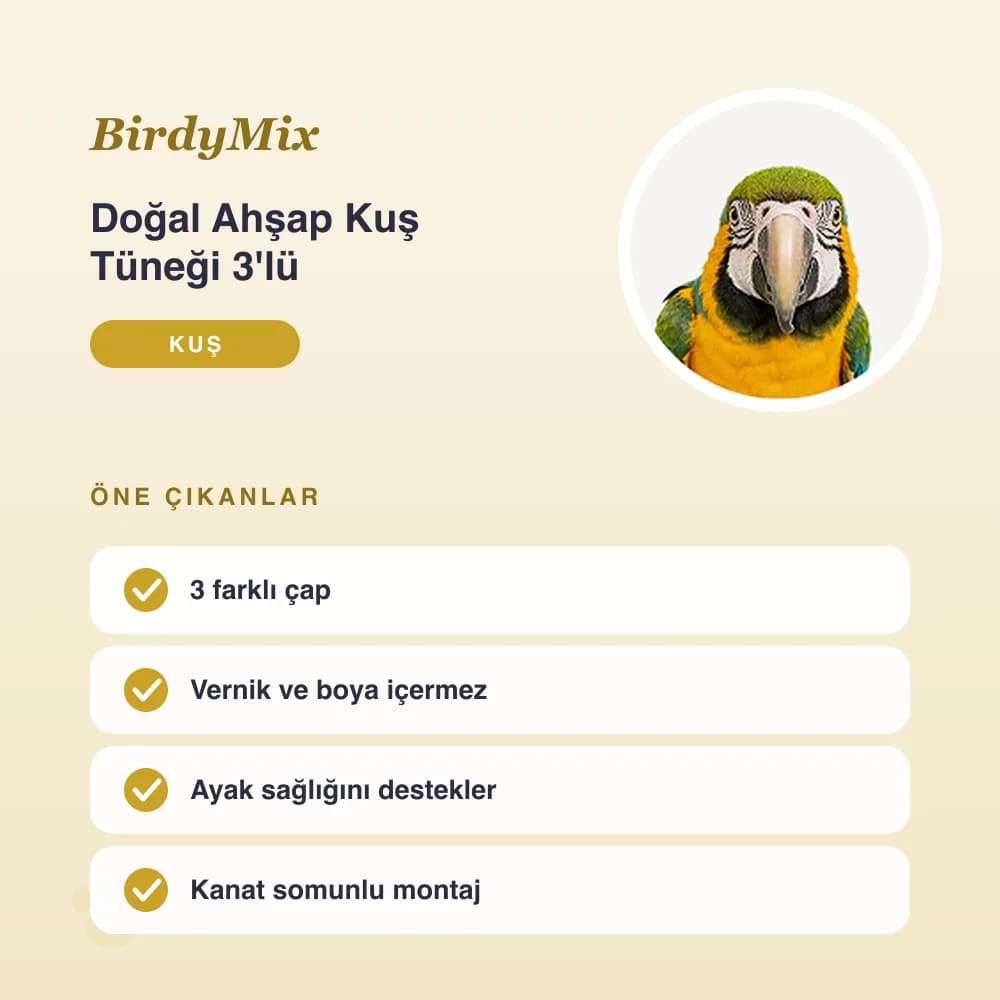 Doğal Ahşap Kuş Tüneği 3'lü – öne çıkan özellikler