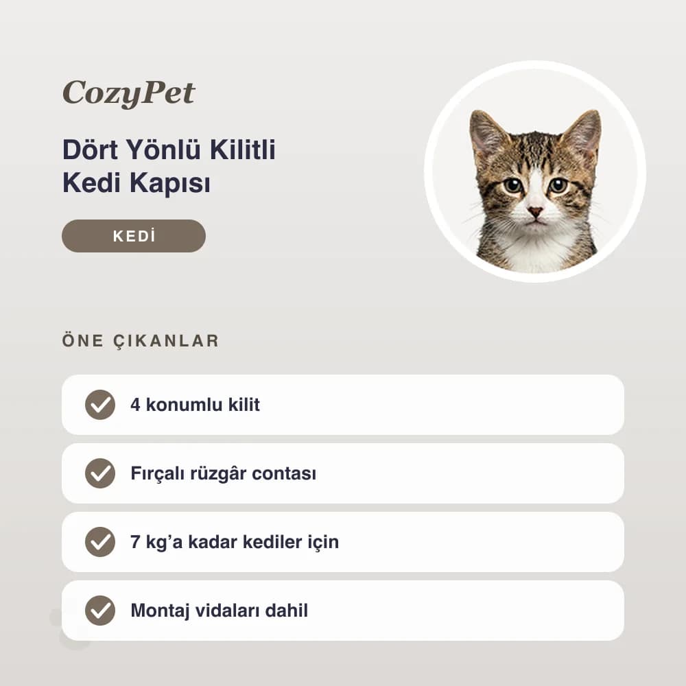 Dört Yönlü Kilitli Kedi Kapısı – öne çıkan özellikler