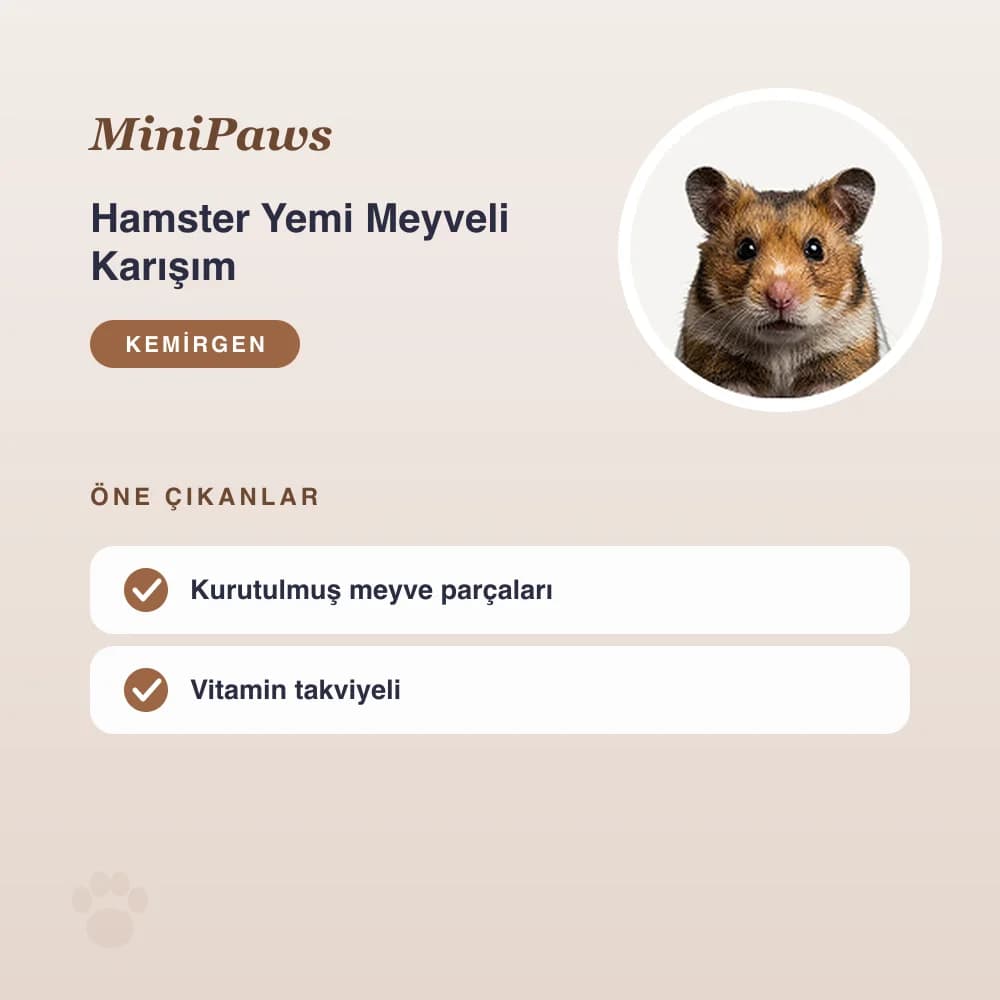 Hamster Yemi Meyveli Karışım 750 g – öne çıkan özellikler