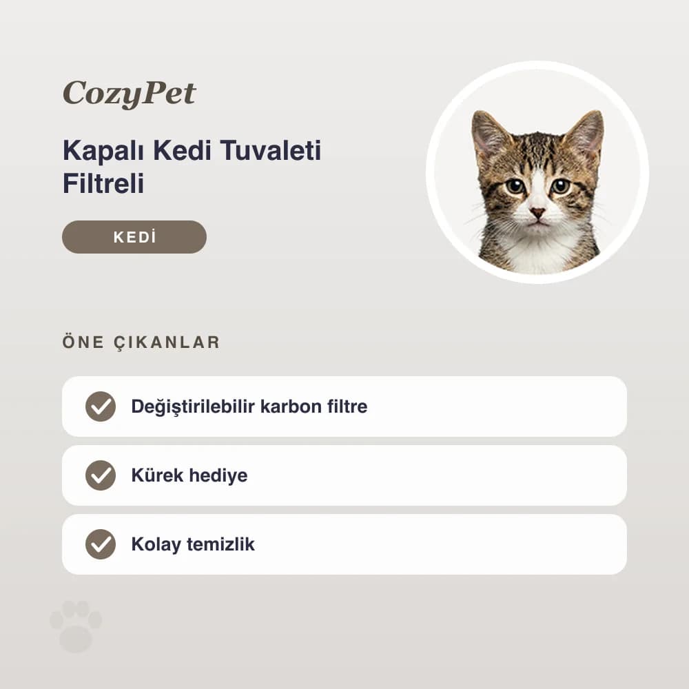 Kapalı Kedi Tuvaleti Filtreli – öne çıkan özellikler