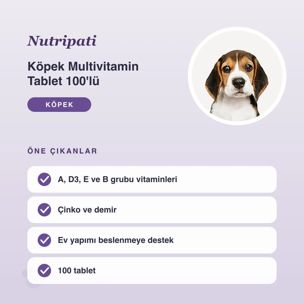 Köpek Multivitamin Tablet 100'lü – öne çıkan özellikler