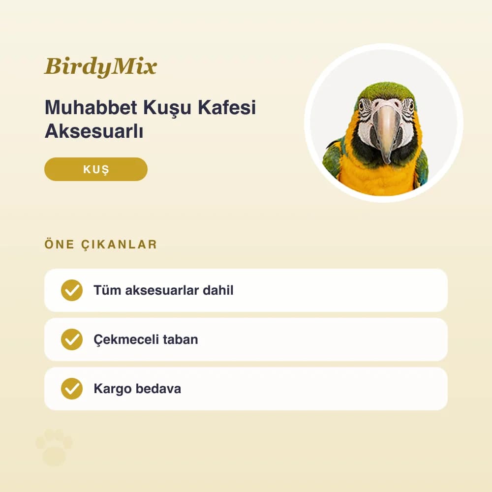 Muhabbet Kuşu Kafesi Aksesuarlı – öne çıkan özellikler