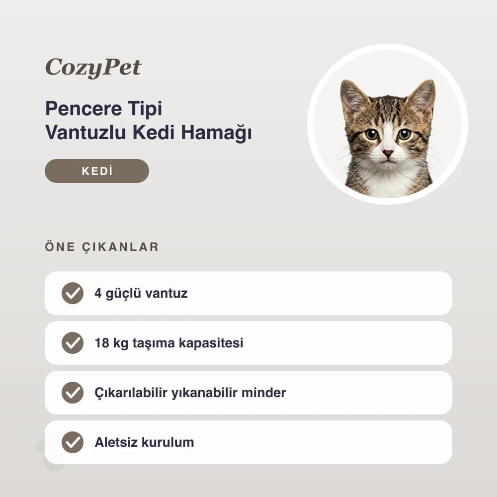 Pencere Tipi Vantuzlu Kedi Hamağı – öne çıkan özellikler