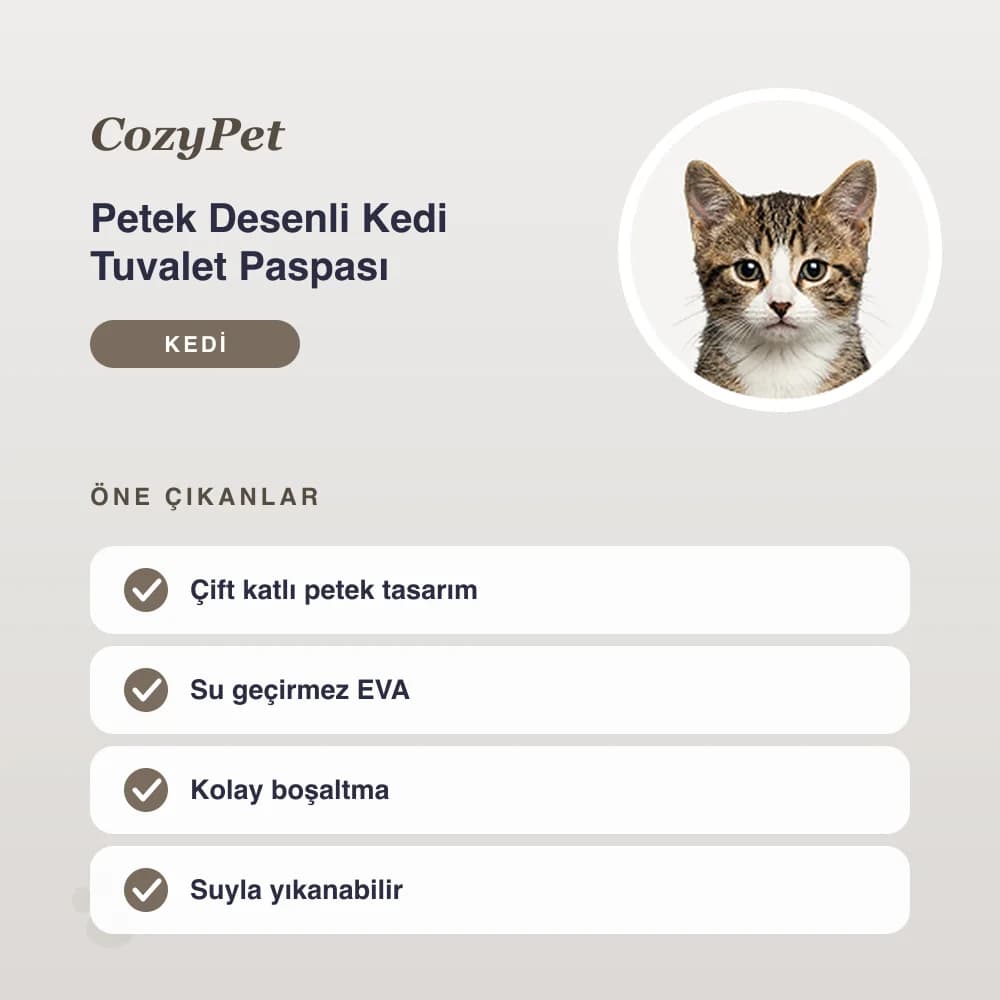 Petek Desenli Kedi Tuvalet Paspası – öne çıkan özellikler
