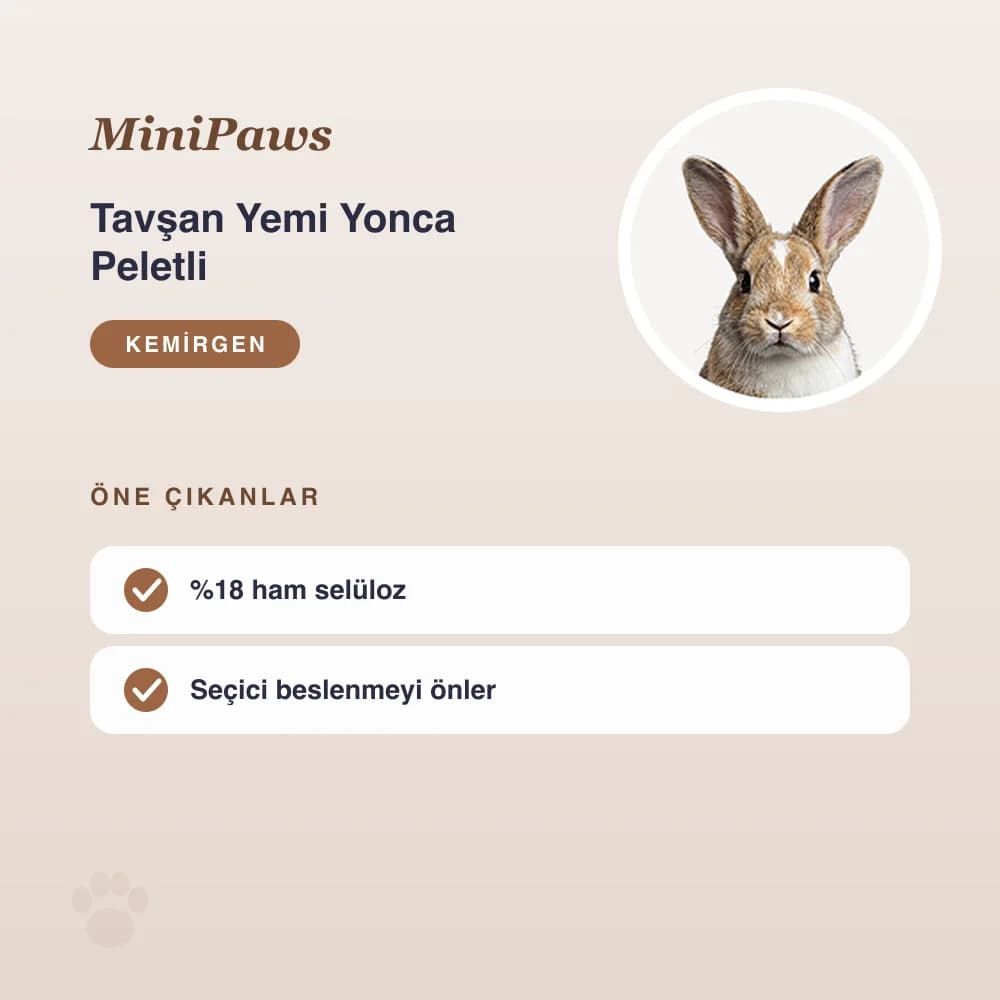 Tavşan Yemi Yonca Peletli 1 kg – öne çıkan özellikler